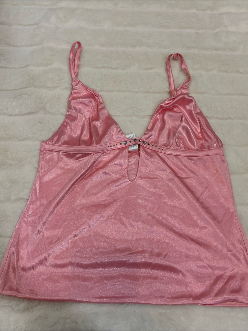 Vintage Pink Satin Chemise with Rhinestone Trim